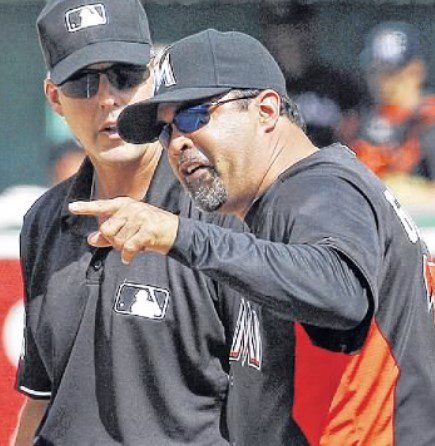Marlins manager Ozzie Guillen gets ejected in the 6th inning of an otherwise placid Grapefruit League game